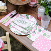 "Camp Bachelorette Postcard Dinner Plates - Set of 8" - Party Plates and Bowls in pink by Jollity and Co