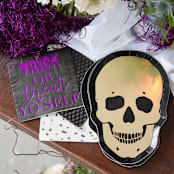 "Gold Skull Dinner Plates - Set of 8" - Party Plates and Bowls in gold by Jollity and Co