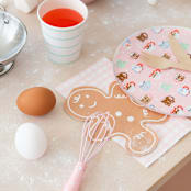 "Baking Spirits Bright Christmas Mugs Small Plates - Set of 8" - Party Plates and Bowls in pink by Jollity and Co