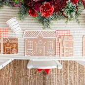 "Baking Spirits Bright Gingerbread House Large Plates - Set of 8" - Party Plates and Bowls in brown by Jollity and Co