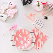 "Spooked Small Plates" - Party Plates and Bowls in pink by Jollity and Co