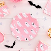 "Spooked Small Plates" - Party Plates and Bowls in pink by Jollity and Co