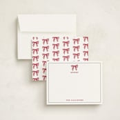 "Stamped with a Bow" - Personalized Stationery Cards in Candy Cane by Mere Paper - Assembled