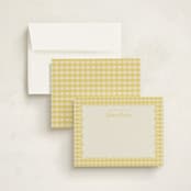 "Scalloped Gingham" - Personalized Stationery Cards in Lemonade by Brianne Larsen - Assembled