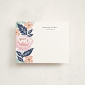 "Peony Floral Vine" - Personalized Stationery Cards in Navy by Alethea and Ruth - Front