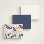 "Peony Floral Vine" - Personalized Stationery Cards in Navy by Alethea and Ruth - Back of Card Options