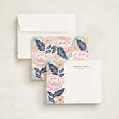 "Peony Floral Vine" - Personalized Stationery Cards in Navy by Alethea and Ruth - Assembled
