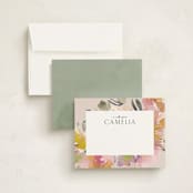 "Watercolor Floral" - Personalized Stationery Cards in Blush by Lori Wemple - Assembled