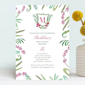 "Tropical Crest" - Sweet Sixteen Party Invitations in Fuschia by Hallie Fischer - Front