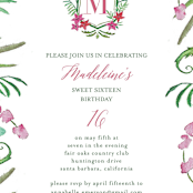 "Tropical Crest" - Sweet Sixteen Party Invitations in Fuschia by Hallie Fischer - Detail