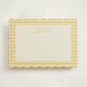 "Scalloped Gingham" - Personalized Stationery Cards in Lemonade by Brianne Larsen - Front