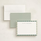 "Refined Stripe" - Personalized Stationery Cards in Pistachio by Olivia Raufman - Assembled
