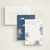 "Lake Side Toile" - Personalized Stationery Cards in Lake by Lucrecia Caporale - Assembled
