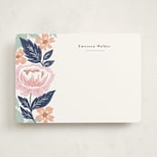 "Peony Floral Vine" - Personalized Stationery Cards in Navy by Alethea and Ruth - Front