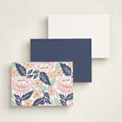 "Peony Floral Vine" - Personalized Stationery Cards in Navy by Alethea and Ruth - Back of Card Options