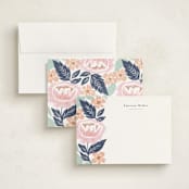 "Peony Floral Vine" - Personalized Stationery Cards in Navy by Alethea and Ruth - Assembled