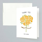 "Raining Peonies" - Bridal Shower Thank You Cards in yellow by Betty Hatchett - Front