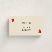 "Red Hearts" - Party Place Cards in Champagne by Helena Vitto - Front with Free Guest Printing