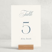 "Empire" - Party Table Numbers in Dusty Blue by Jennifer Postorino - Displayed (stand not included)