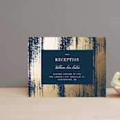 "Gold Leaf" - Reception Cards in Indigo by Kelly Schmidt - Front