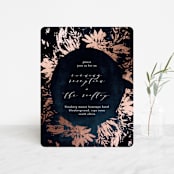 "Pressed Flowers" - Reception Cards in Navy by Phrosné Barwood - Front