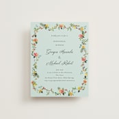 "Tropical Crest" - Rehearsal Dinner Cards in Papaya by Susan Moyal - Front