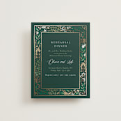 "Illuminated Storybook" - Foil-Pressed Rehearsal Dinner Cards in Evergreen by Alethea and Ruth - Front