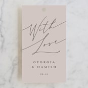 "Flowy Script" - Rehearsal Dinner Favor Tags in Hydrangea by letterfix - Front