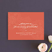 "White Lace" - Reception Cards in Coral Rose by Lauren Chism - Front