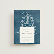 "Kantha Quilt" - Reception Cards in Indigo by Nazia Hyder - Front