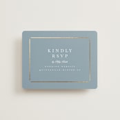 "Elegant bevel" - Foil-Pressed RSVP Online Enclosure Cards in Dusty Blue by Stacey Meacham - Front