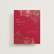 "Double Peony" - Foil-Pressed RSVP Online Enclosure Cards in Ruby by Janean Hinger - Front