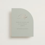 "Gilded Script" - Foil-Pressed RSVP Online Enclosure Cards in Sage by Angela Thompson - Front