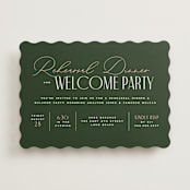 "Two Styles" - Rehearsal Dinner Invitations in Emerald by Owl and Toad - Front