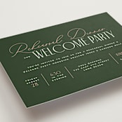 "Two Styles" - Rehearsal Dinner Invitations in Emerald by Owl and Toad - Detail