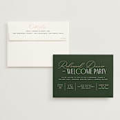"Two Styles" - Rehearsal Dinner Invitations in Emerald by Owl and Toad - Invitation with Envelope