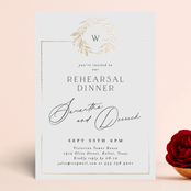 "Monogram Wreath" - Rehearsal Dinner Invitations in Silk by Phrosné Barwood - Front