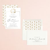 "Monogram Wreath" - Rehearsal Dinner Invitations in Silk by Phrosné Barwood - Assembled