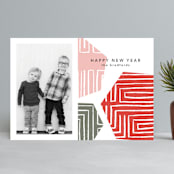 "Geometrics" - Retired Holiday Cards in Cranberry by Anna Elder - Front