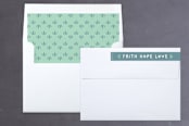 "faith + hope + love" - Retired Holiday Cards in Blue Spruce by Olivia Goree - Liner and Label