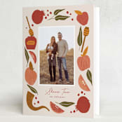 "Plentiful Border" - Rosh Hashanah Cards in Pomegranate by Corinne Malesic - Folded Card