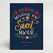 "Sweet New Year" - Rosh Hashanah Cards in Navy by Cindy Reynolds - Front
