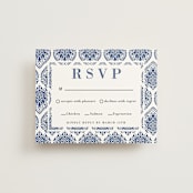 "Calcutta Stamp" - RSVP Cards in Azure by Oma N. Ramkhelawan - Front