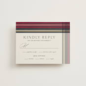 "Holiday Tartan" - RSVP Cards in Cranberry by Erin Deegan - Front