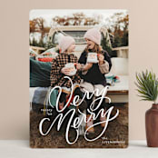 "Very Merry Lettering" - Retired Holiday Cards in Snow by Erin German - Front