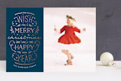 "Merry Christmas Happy Year" - Retired Holiday Cards in Midnight by Phrosné Barwood - Front