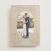 "Golden Botanical Frame" - Save the Dates in Biscotti by Susan Zinader - Front
