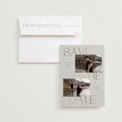 "Stacked" - Save the Dates in Almond by Emily Betts - Save the Date with Envelope