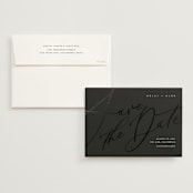 "Brush Script" - Save the Dates in Noir by Eric Clegg - Save the Date with Envelope