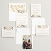 "Gilded Wildflowers" - Save the Dates in Golden by Rochelle Renee - Matching Invitation Suite